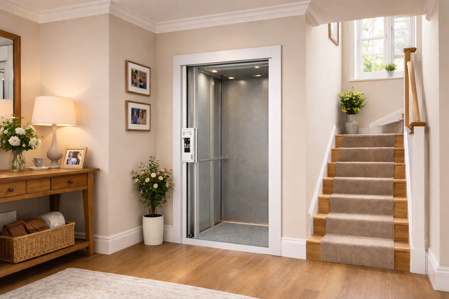 Home lift installed flush into the wall of a typical UK home