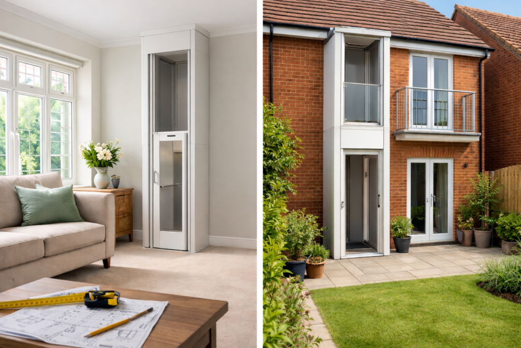 Can you have a home lift in a UK house – internal through-floor lift and external wall-mounted lift comparison
